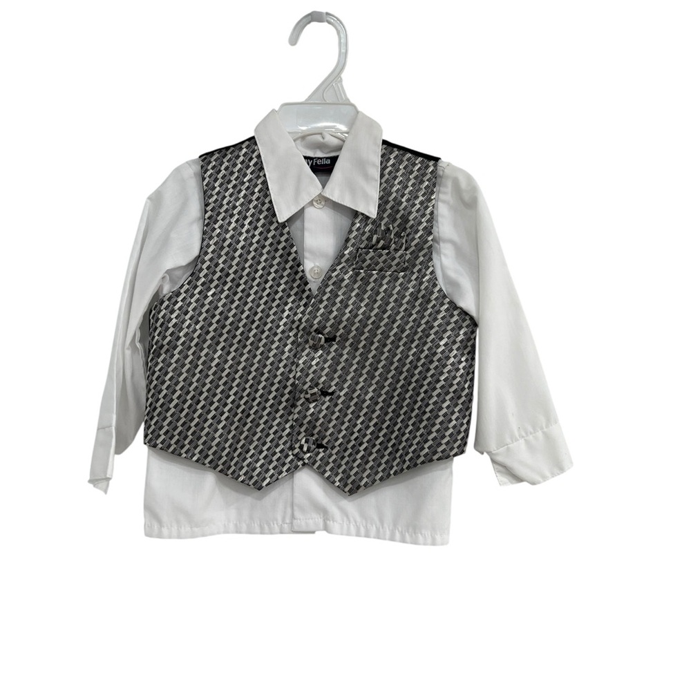 Kids Button Down Shirt with Vest - White and Gray Toddler Boys size 24 Months